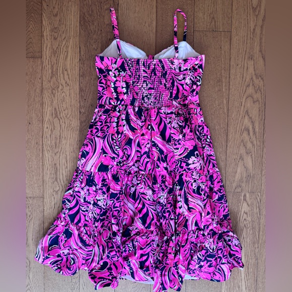 Lilly Pulitzer Adalia Fit & Flare Dress SZ 4 Low Tide Navy Flirty Fins & Feather - Picture 8 of 16